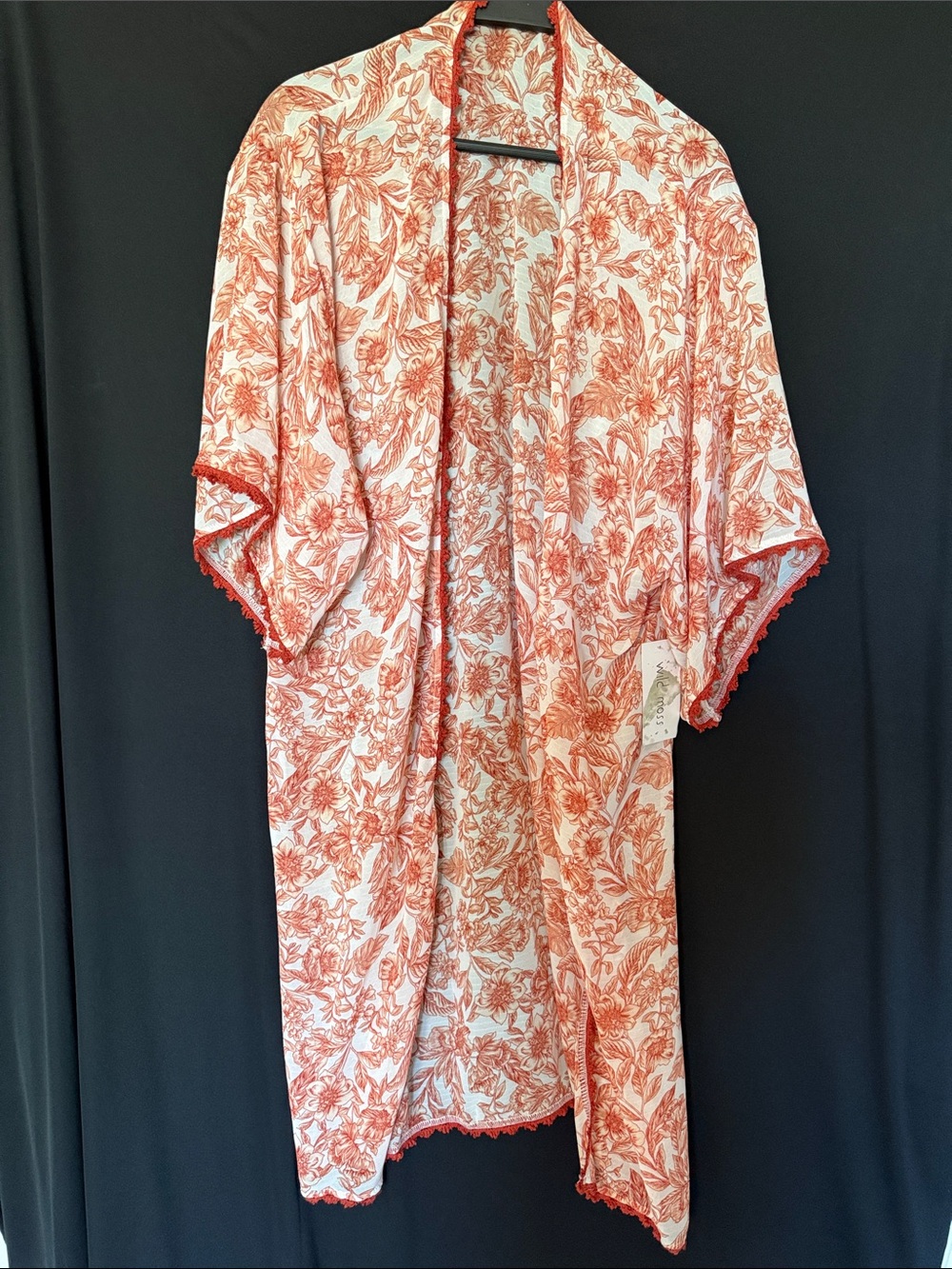 Floral Print Kimono Cover-Up in Rust and White